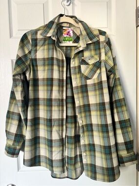 Burton Plaid Button-Up Shirt Jacket in Olive, Teal, Cream